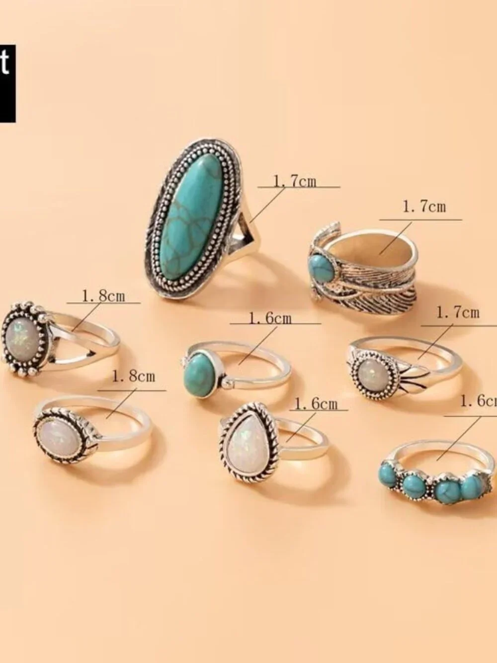 Western Turquoise Ring Set for Women Vintage Knuckle Rings Turquoise Stackable R - Picture 3 of 7